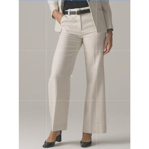 J.Crew Petite Carolina Flared Leg Linen Blend Pants WMNS P4 Gray Zip Fly BZ413 - Picture 1 of 6